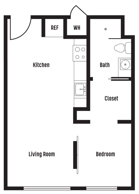 Floor plan for 1 bed, 1 bath, 549 sqft
